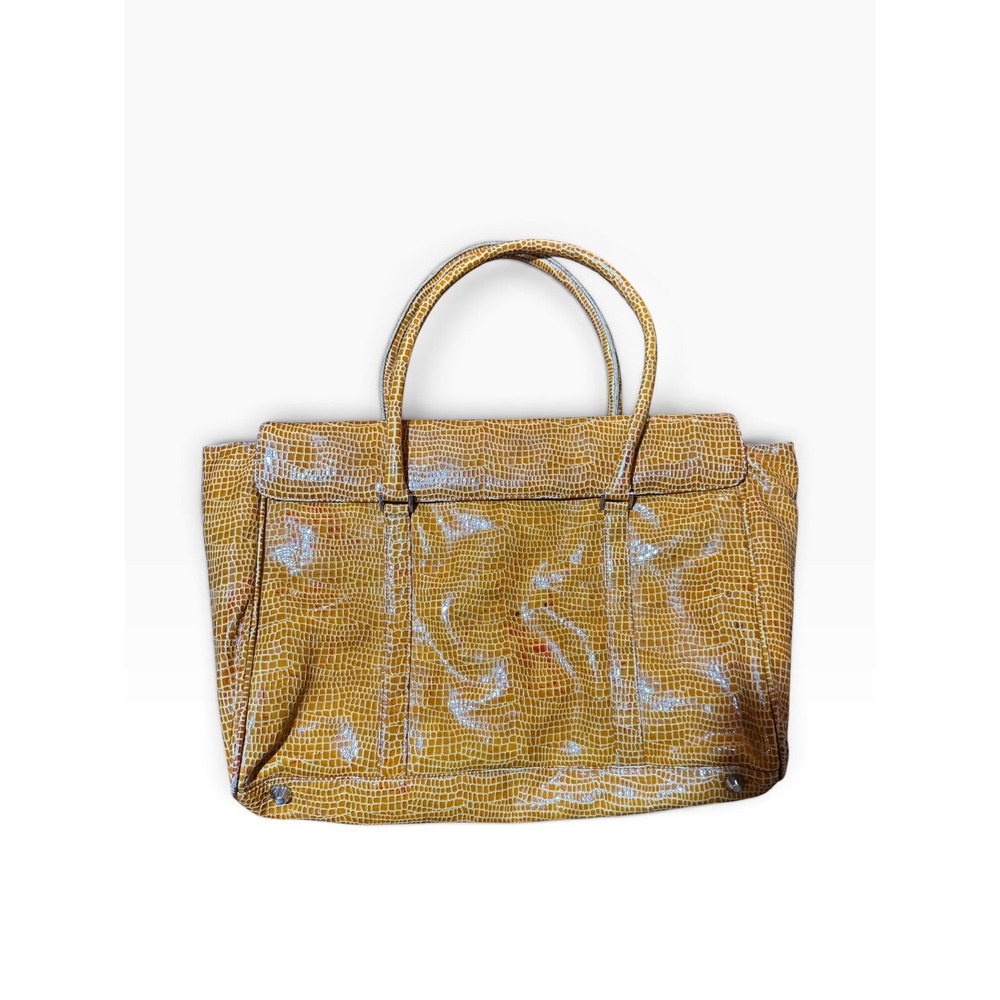 BCBG Max Azria Yellow Croc Embossed Leather Tote Bag Large Vintage Y2K Mob Wife